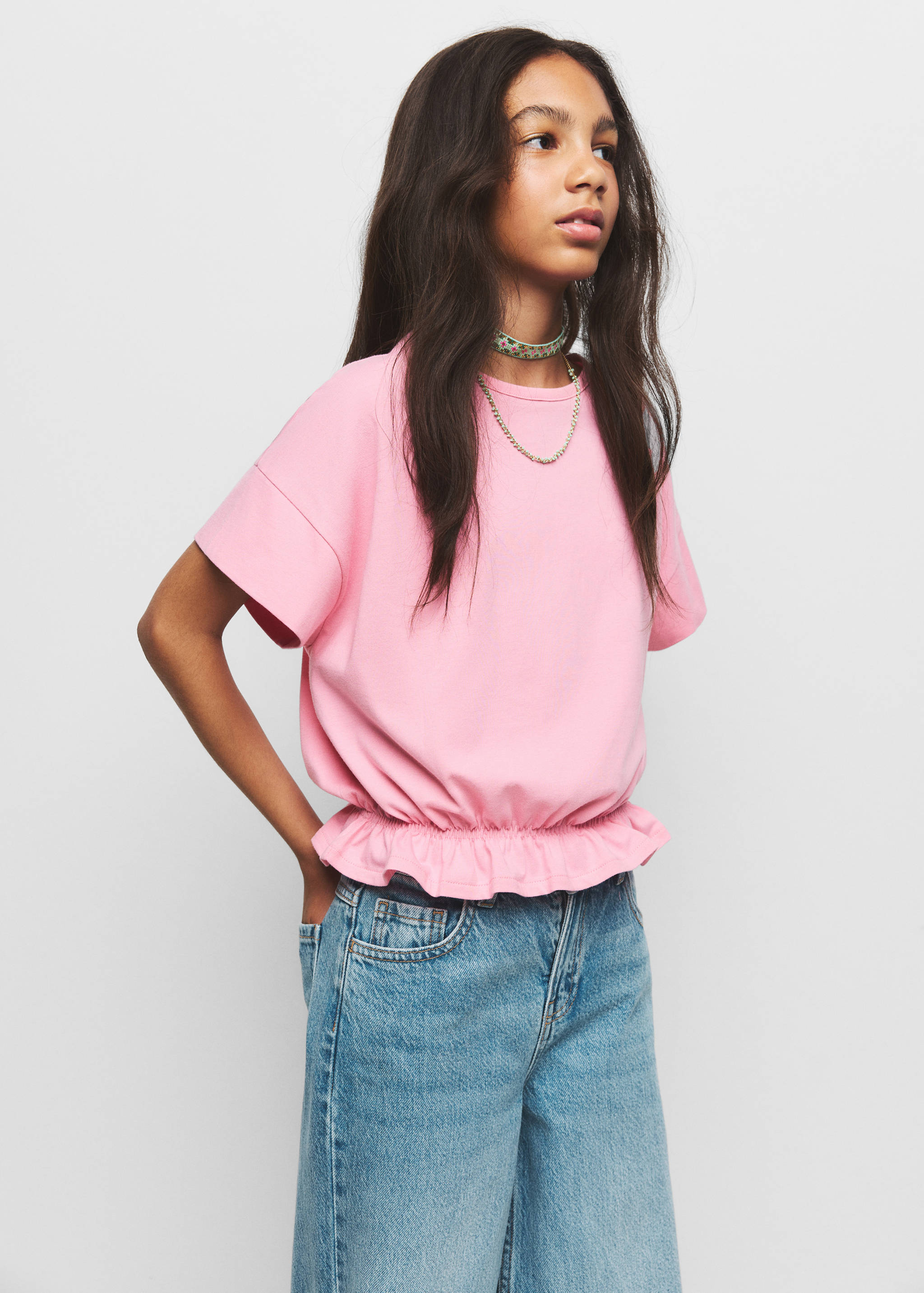 T-shirt en coton à bas froncé - Plan moyen