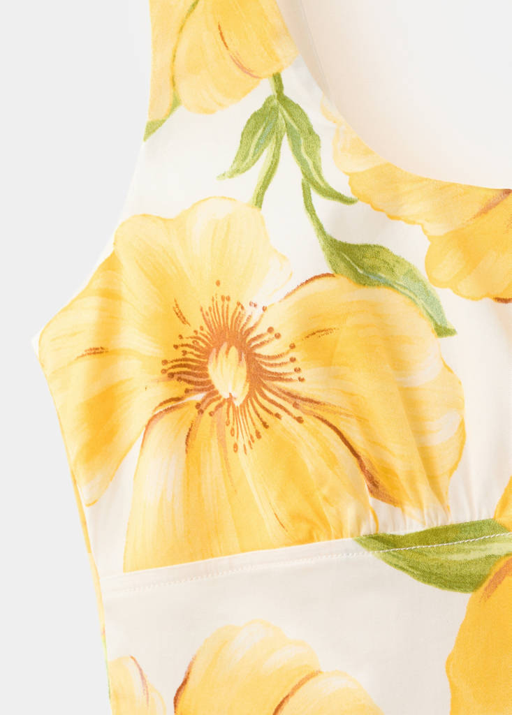 Floral-print dress with gathered waist — Yellow