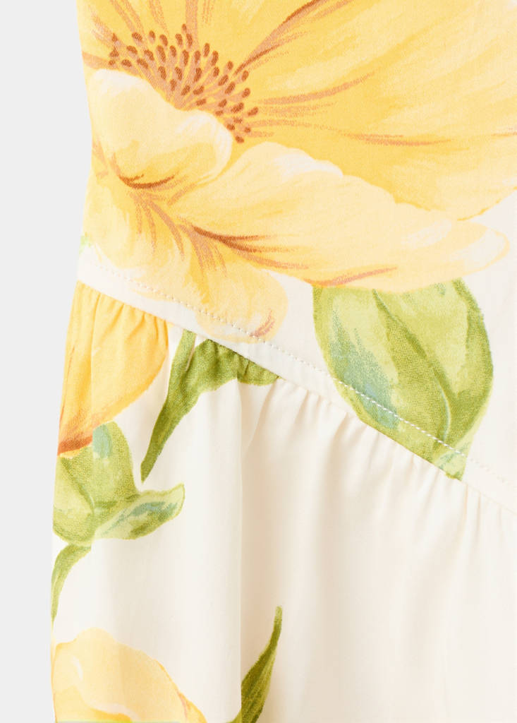 Floral-print dress with gathered waist — Yellow