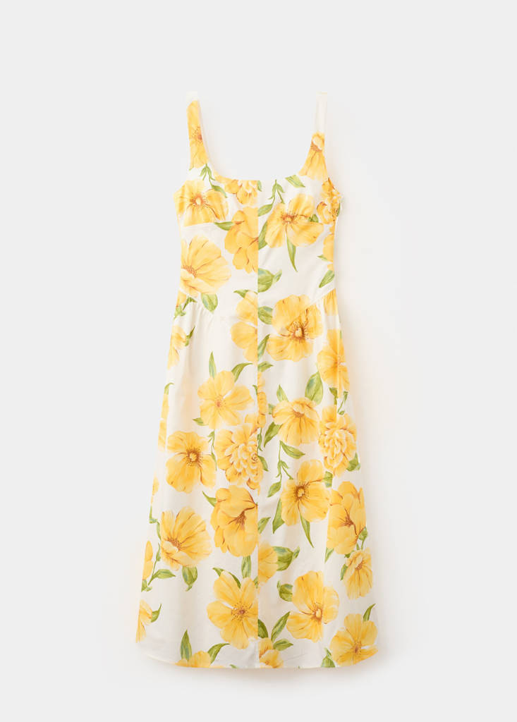 Floral-print dress with gathered waist — Yellow