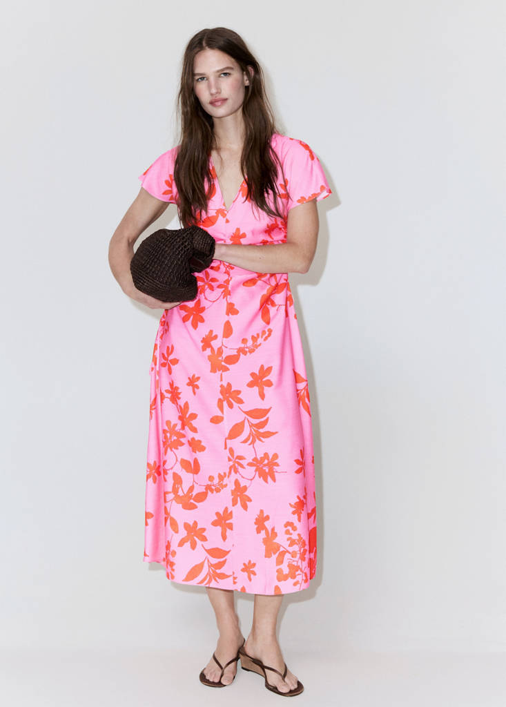 Side ruched floral dress — Pink