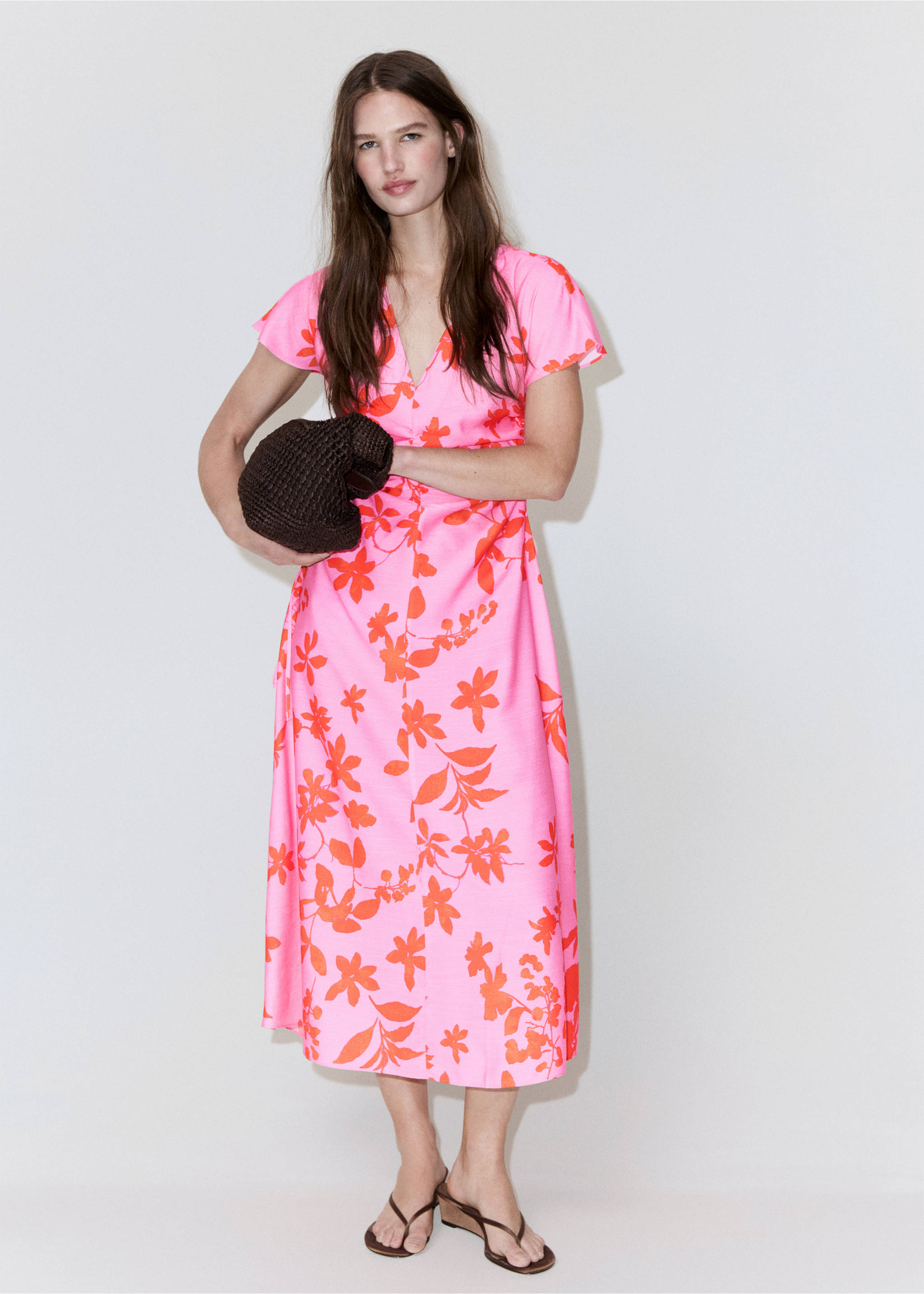 Floral print dress - General plane, Pink. Ref: 37011403-00.
