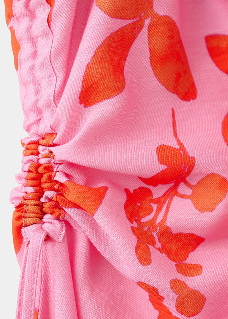 Side ruched floral dress — Pink