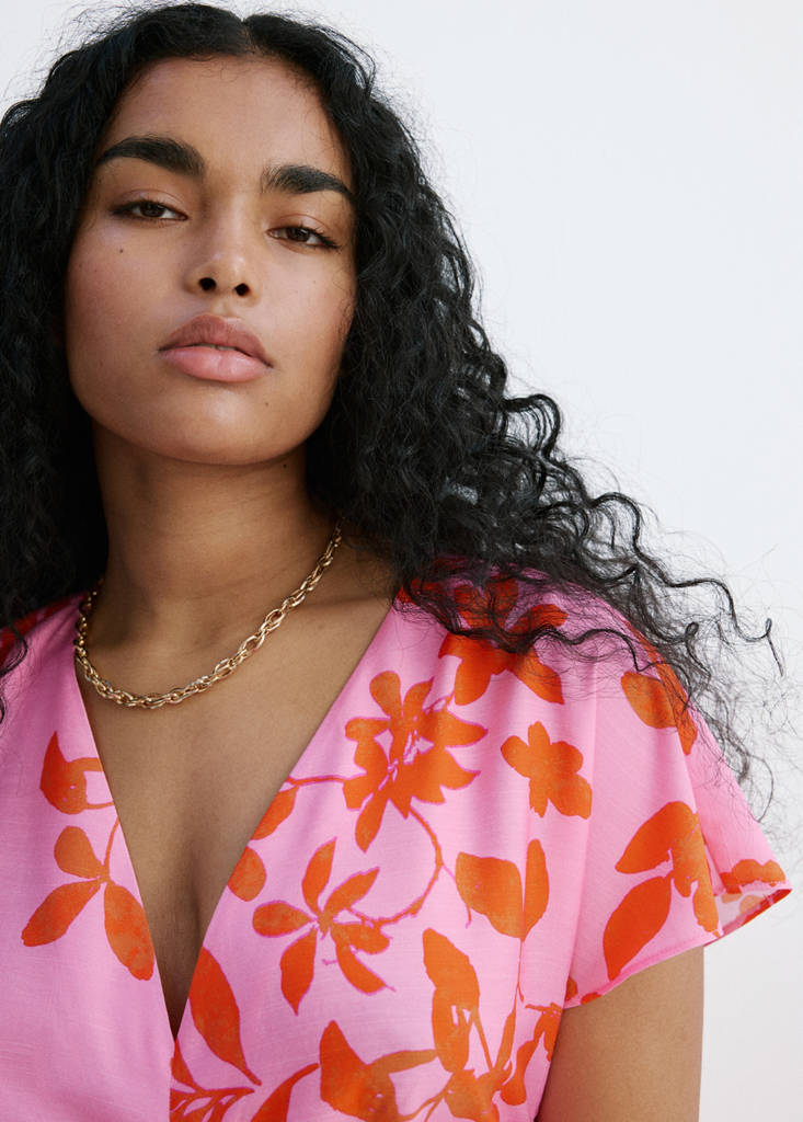 Side ruched floral dress — Pink