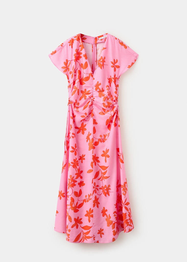 Side ruched floral dress — Pink
