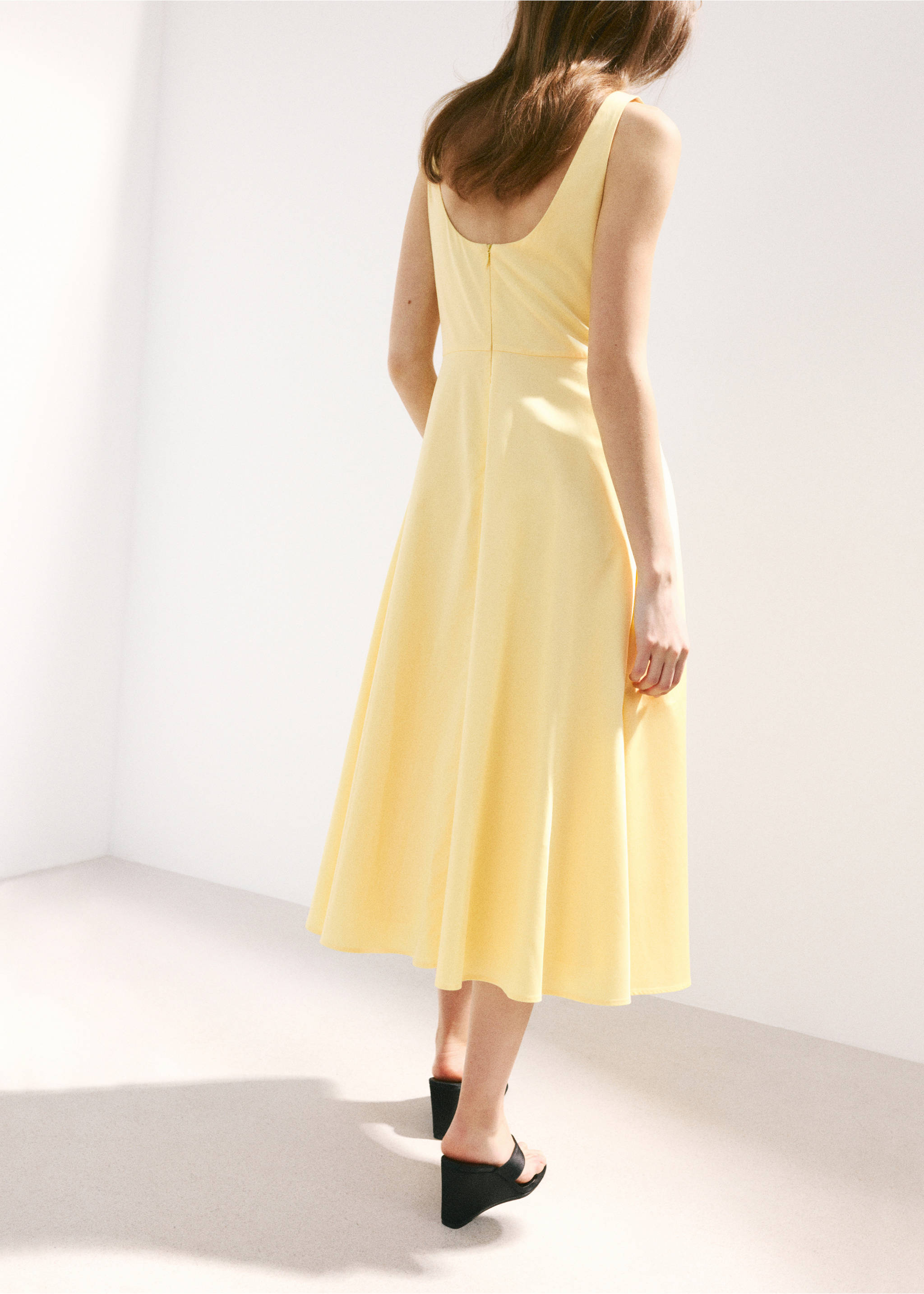 Robe col bateau froncée - Verso de l’article, Jaune pastel. Ref: 37011404-00.