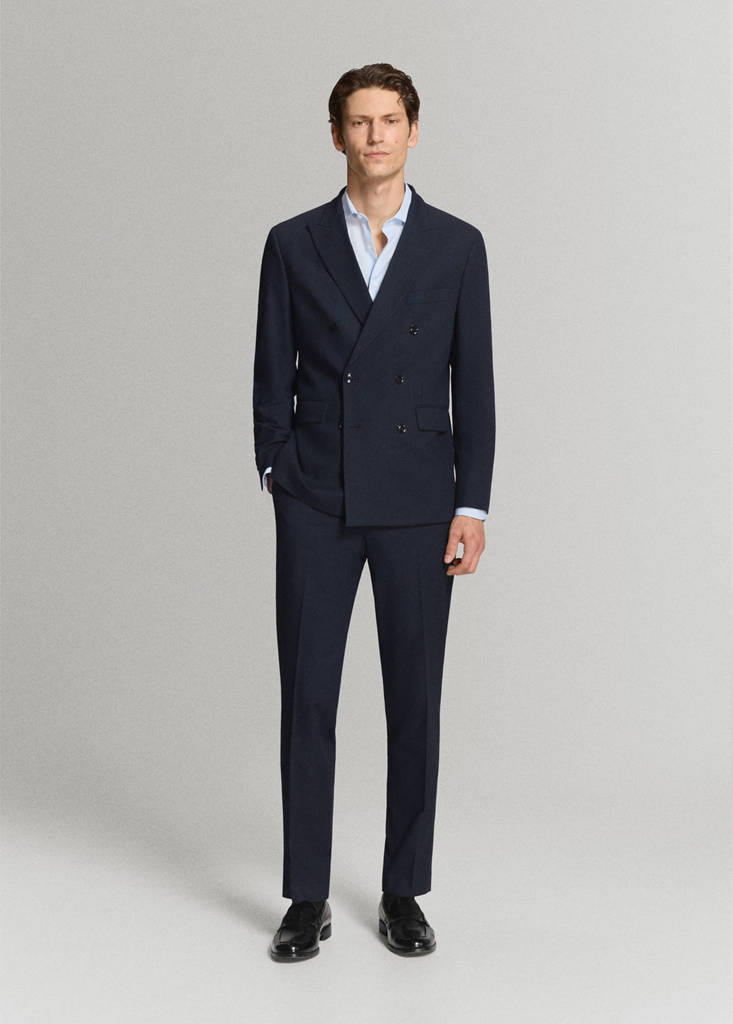 Monaco double-breasted slim-fit suit jacket — Navy