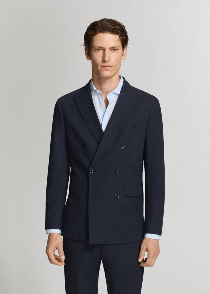 Monaco double-breasted slim-fit suit jacket — Navy