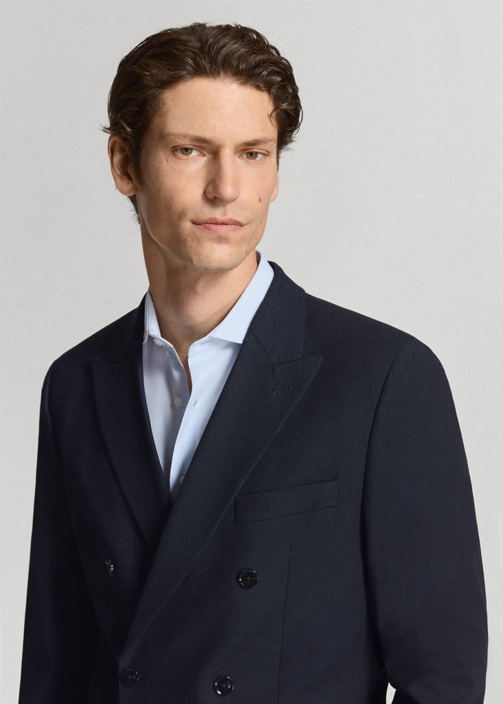 Monaco double-breasted slim-fit suit jacket — Navy
