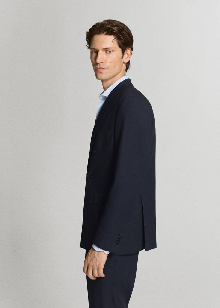 Monaco double-breasted slim-fit suit jacket — Navy