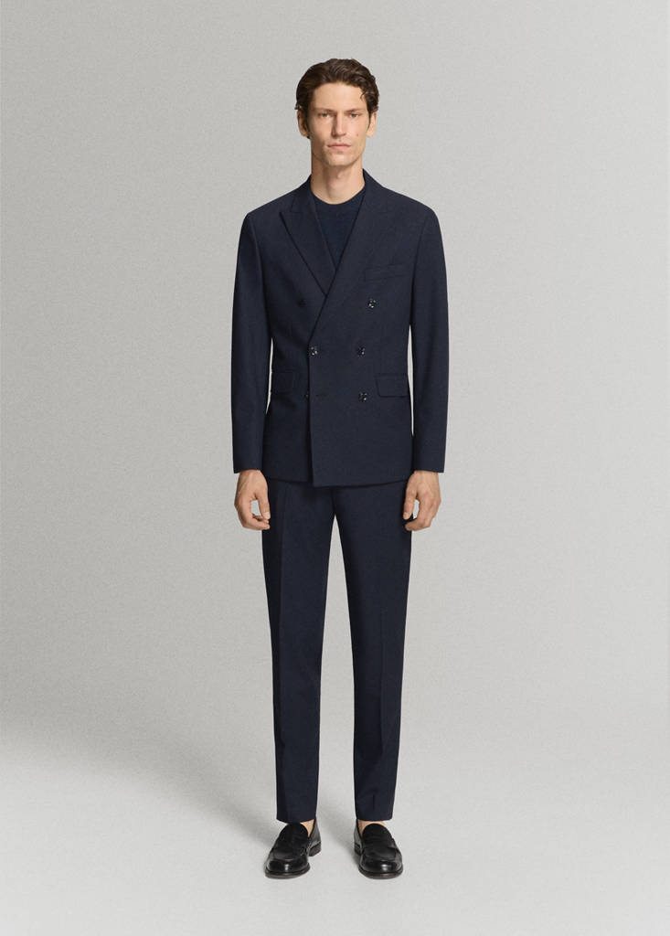 Monaco double-breasted slim-fit suit jacket — Navy