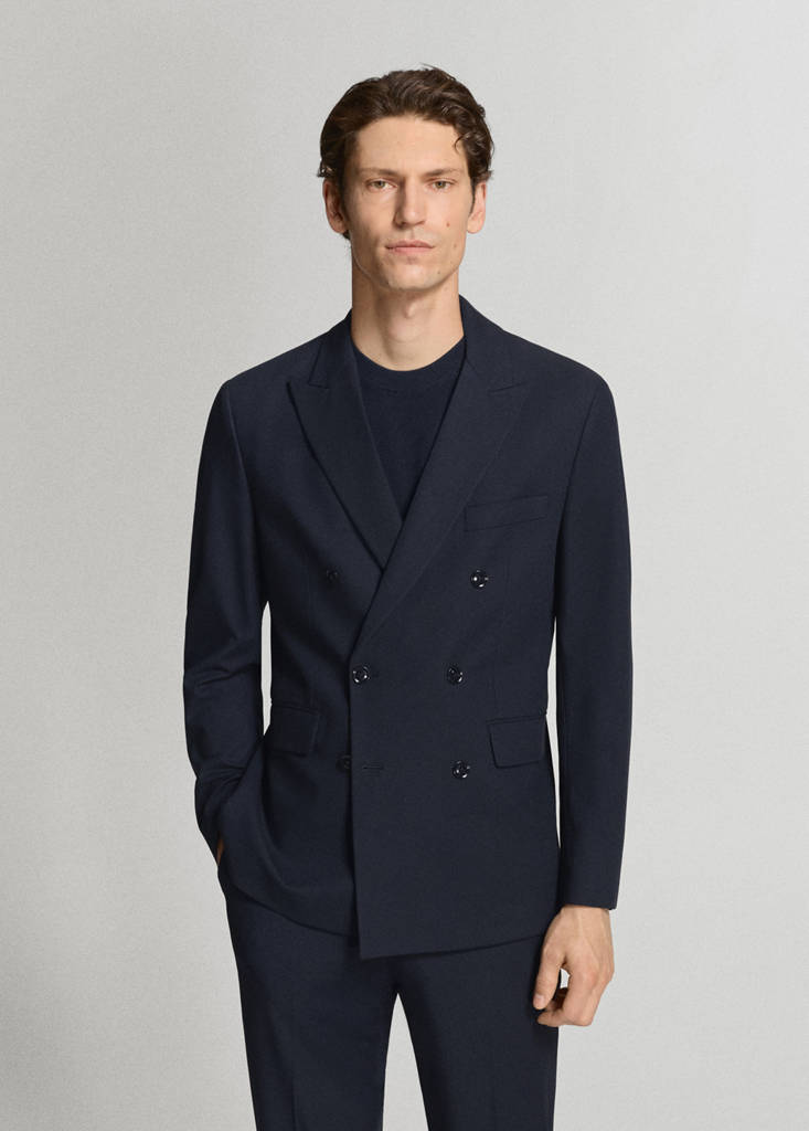 Monaco double-breasted slim-fit suit jacket — Navy