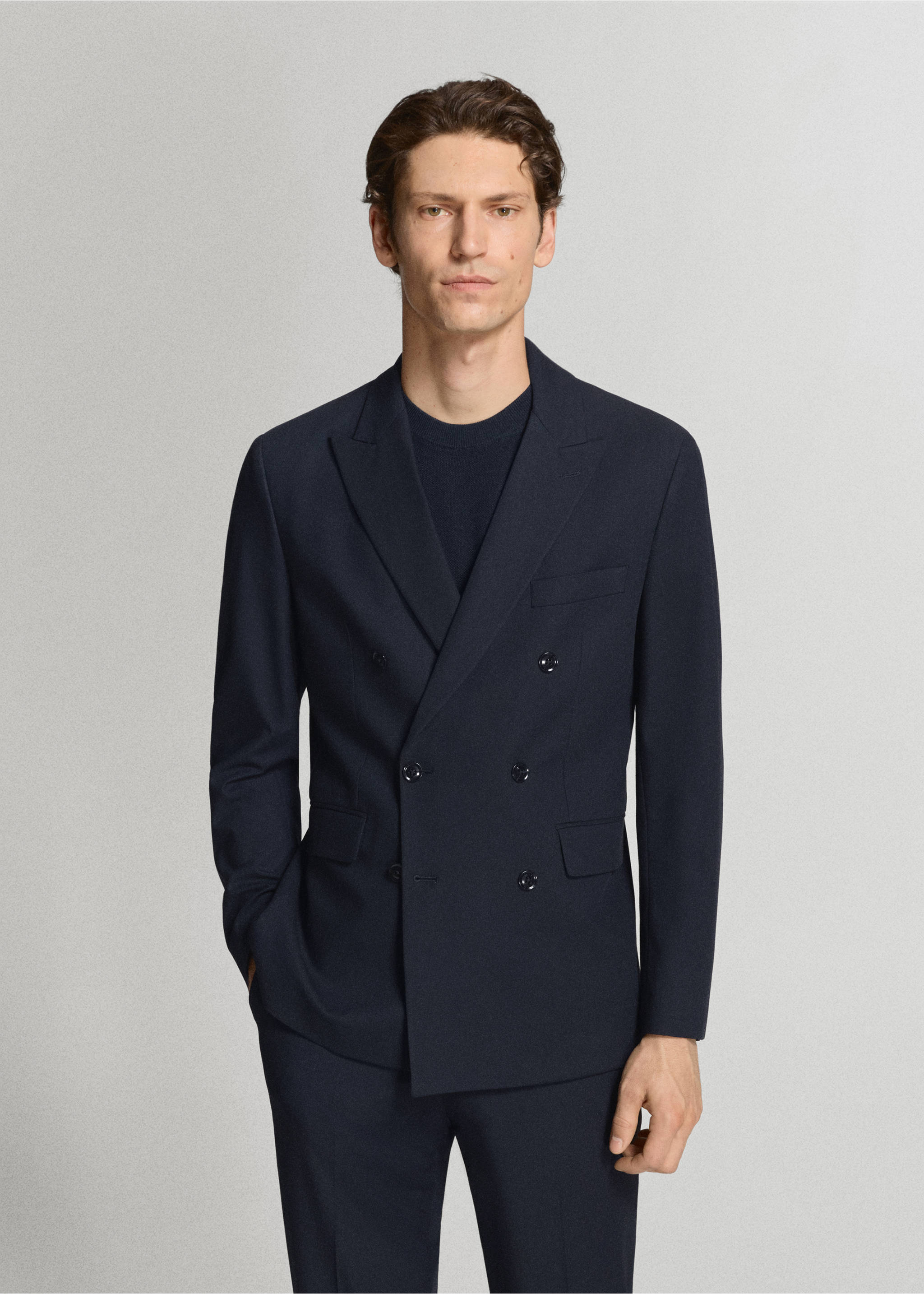 Americana traje Mónaco cruzada slim fit - Plano medio, Azul marino. Ref: 37011410-01.