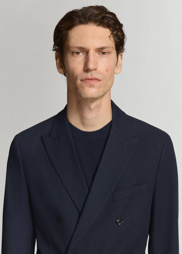 Monaco double-breasted slim-fit suit jacket — Navy