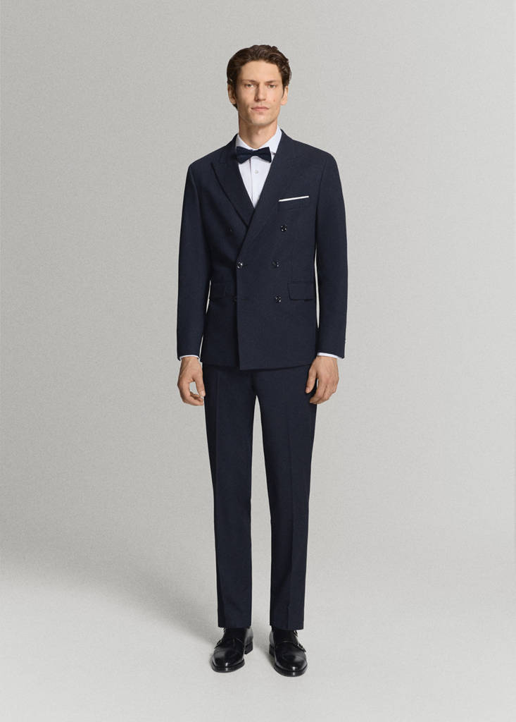 Monaco double-breasted slim-fit suit jacket — Navy