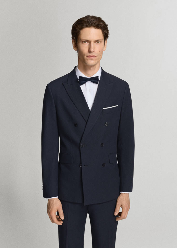 Monaco double-breasted slim-fit suit jacket — Navy