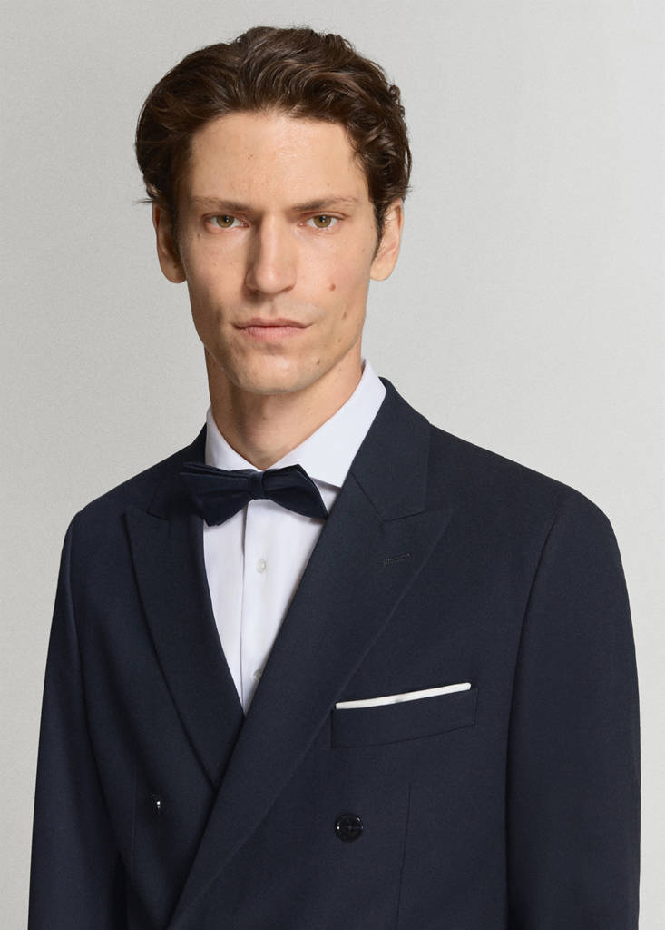 Monaco double-breasted slim-fit suit jacket — Navy