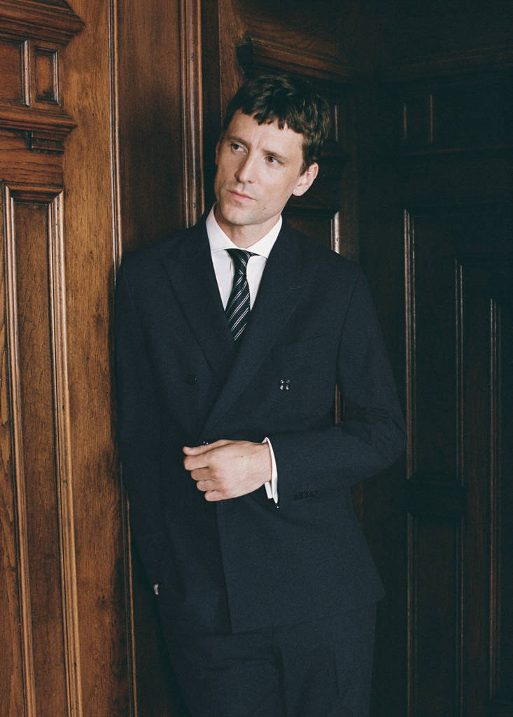 Monaco double-breasted slim-fit suit jacket — Navy