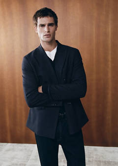 Monaco double-breasted slim-fit suit jacket — Navy 6