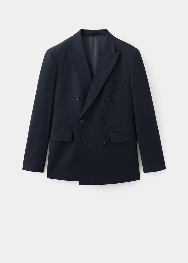 Monaco double-breasted slim-fit suit jacket — Navy