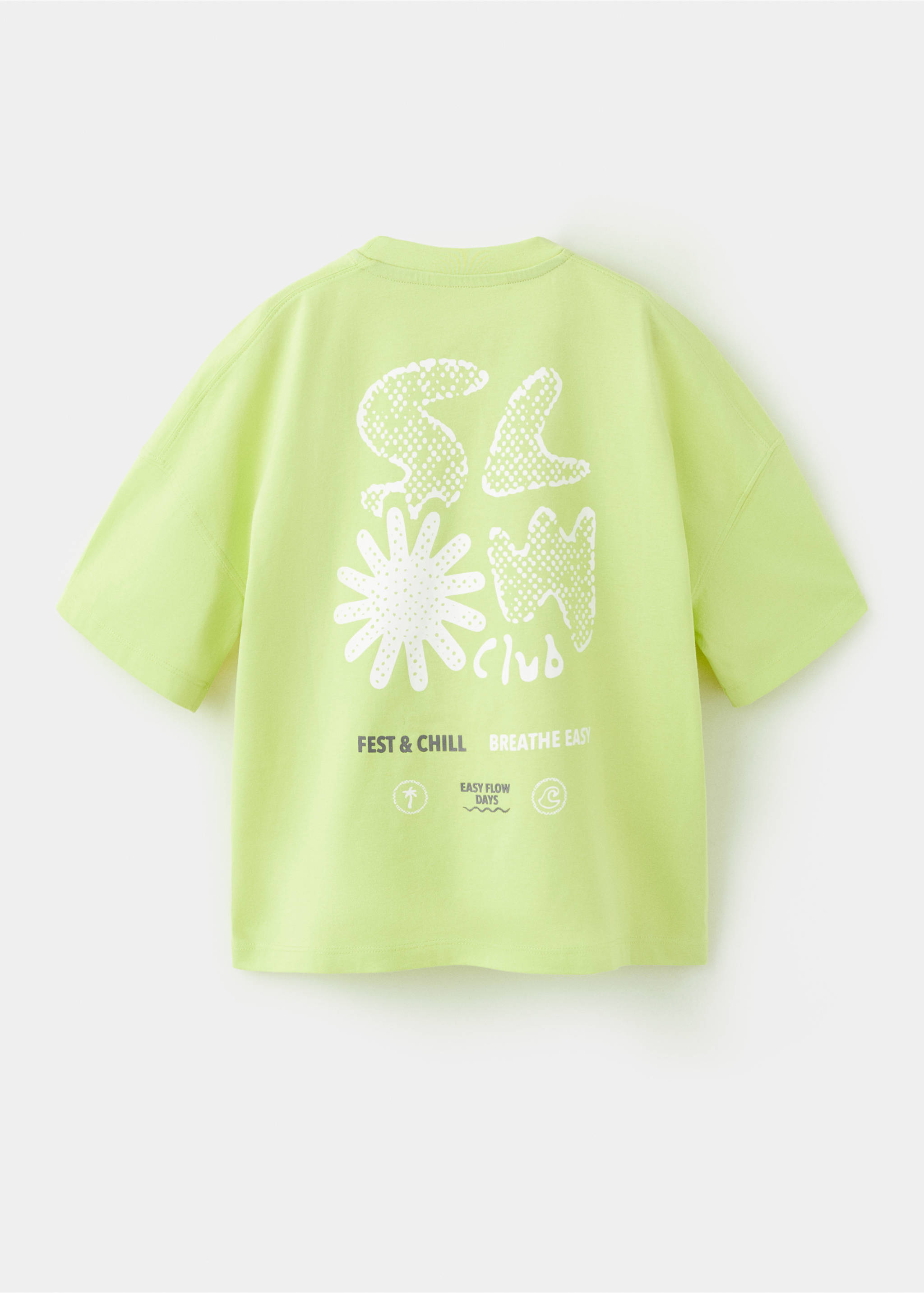 Printed cotton-blend t-shirt - Reverse of the article, Lime. Ref: 37011413-00.
