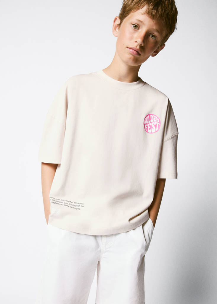 Koszulka boxy fit z nadrukiem lodowy szary - Dzieci - 9-10 lata - MANGO KIDS