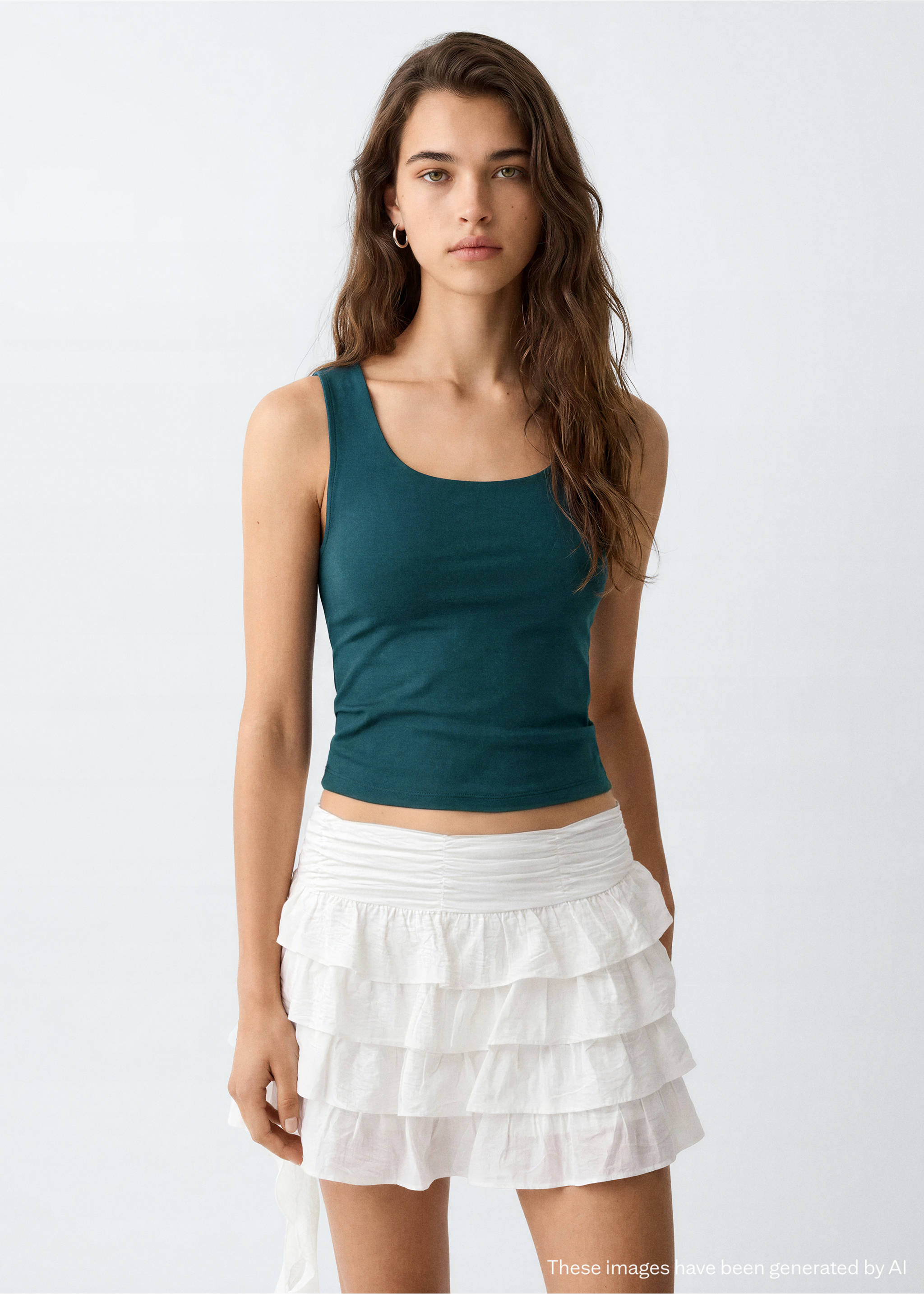 Top tirantes escote cuadrado - Plano medio, Verde. Ref: 37011416-00.