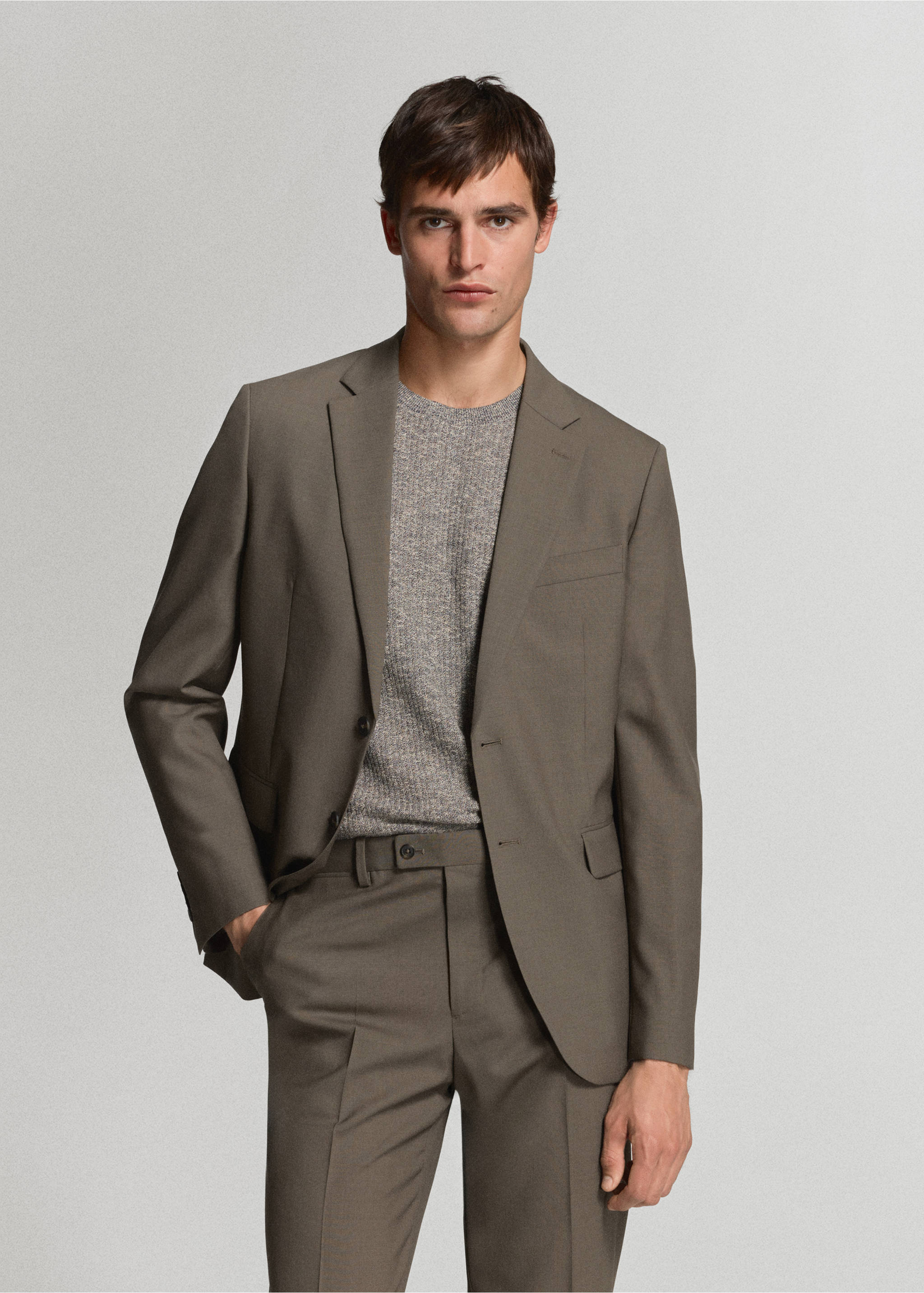 Turin 100% wool suit jacket - Medium plane, Medium Brown. Ref: 37011420-00.
