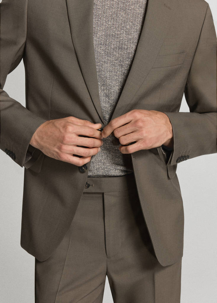 Turin 100% virgin wool suit jacket — Medium Brown