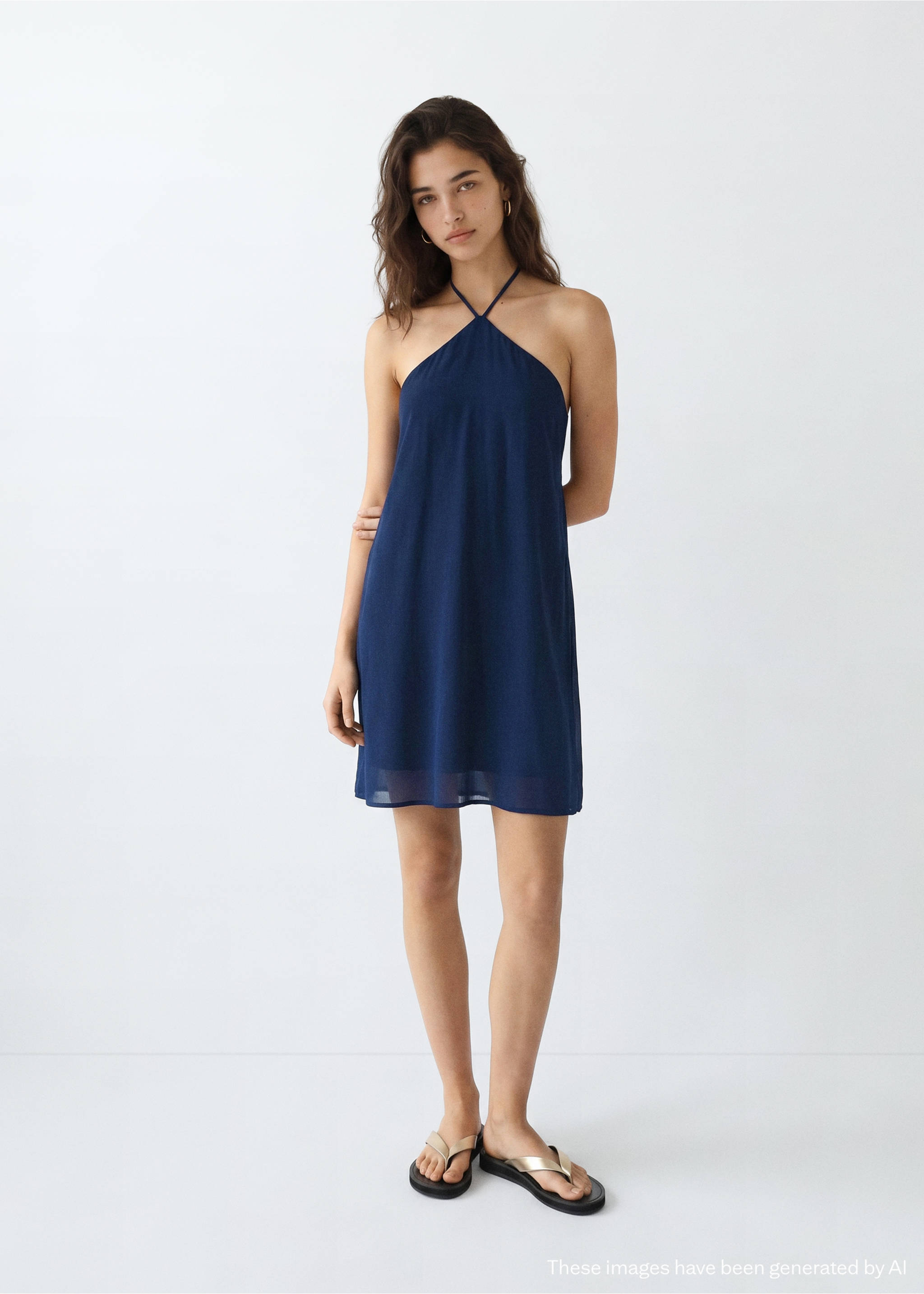 Short halter-neck dress - General plane, Navy. Ref: 37011422-00.