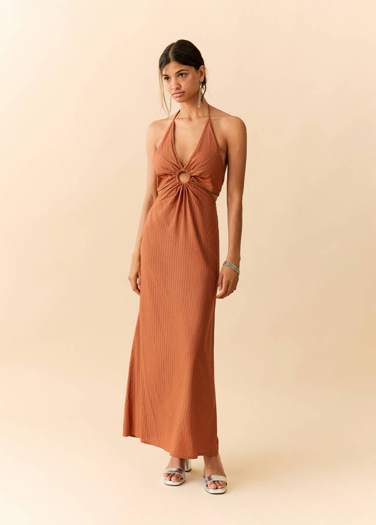 Halter dress with ring detail — Burnt Orange
