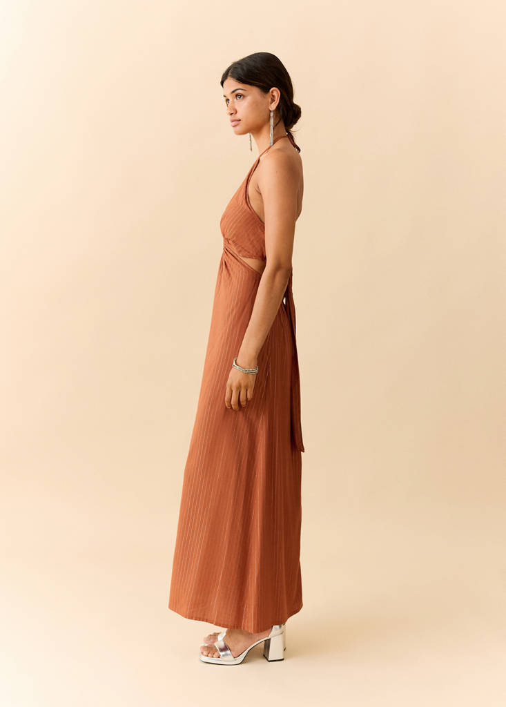 Halter dress with ring detail — Burnt Orange