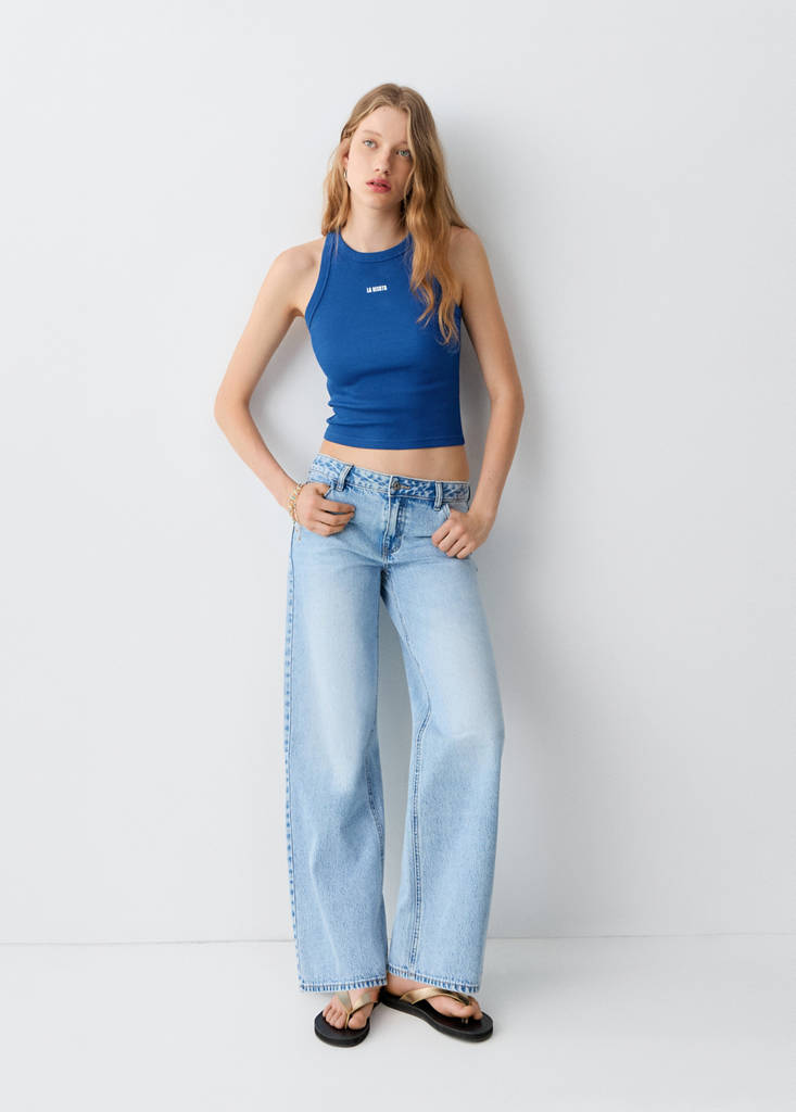 Top bawełniany z haftami niebieski - Teen - XS - MANGO TEEN