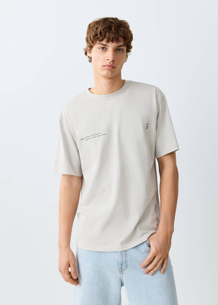 Printed cotton-blend t-shirt — Grey