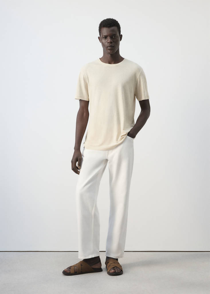 Linen blend slim fit T-shirt — Ivory White