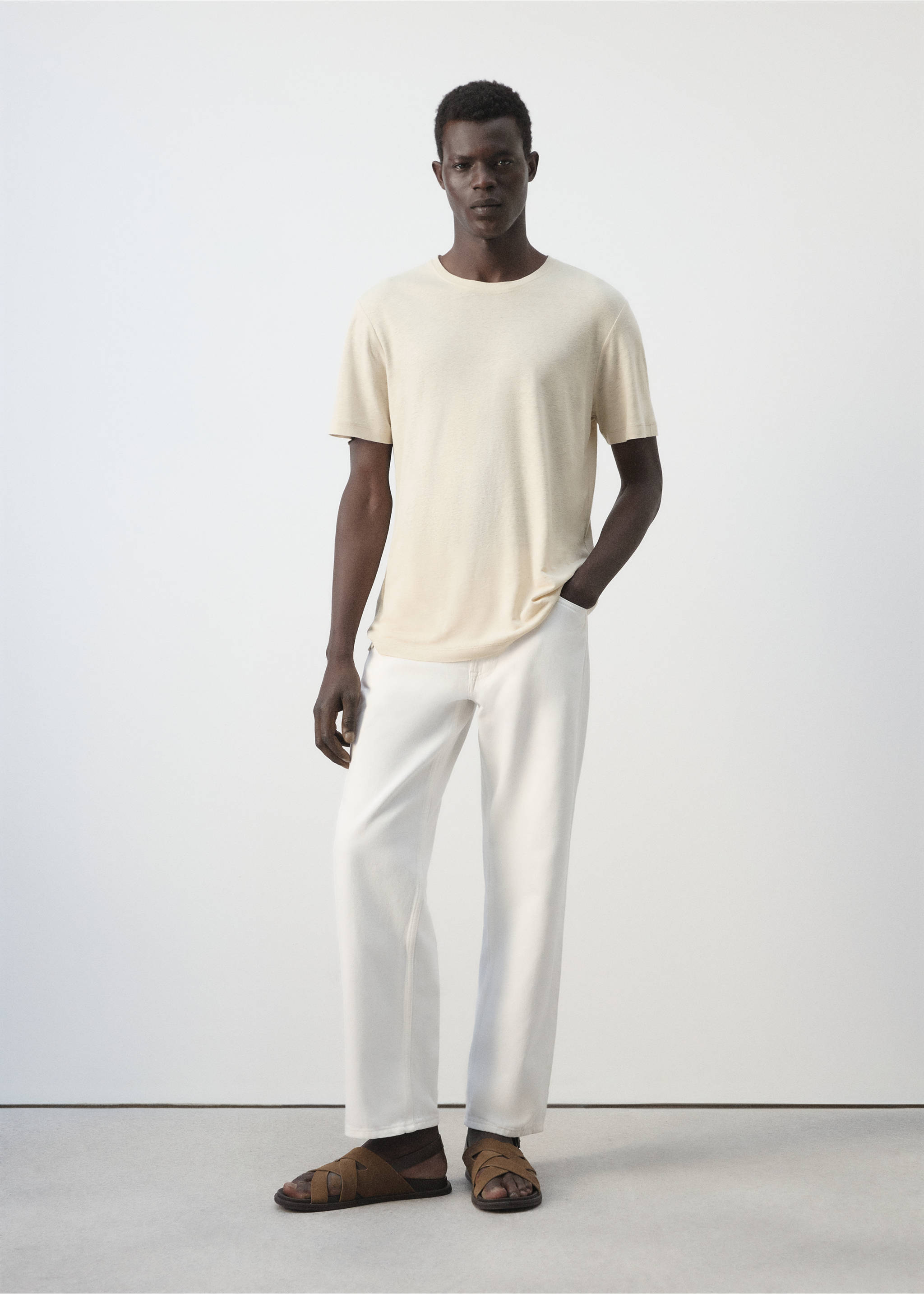 Knitted linen T-shirt - General plane, Ivory White. Ref: 37011435-00.