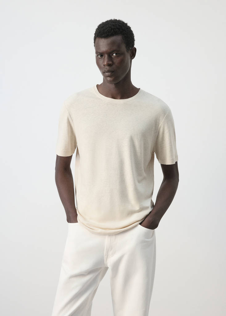 Linen blend slim fit T-shirt — Ivory White