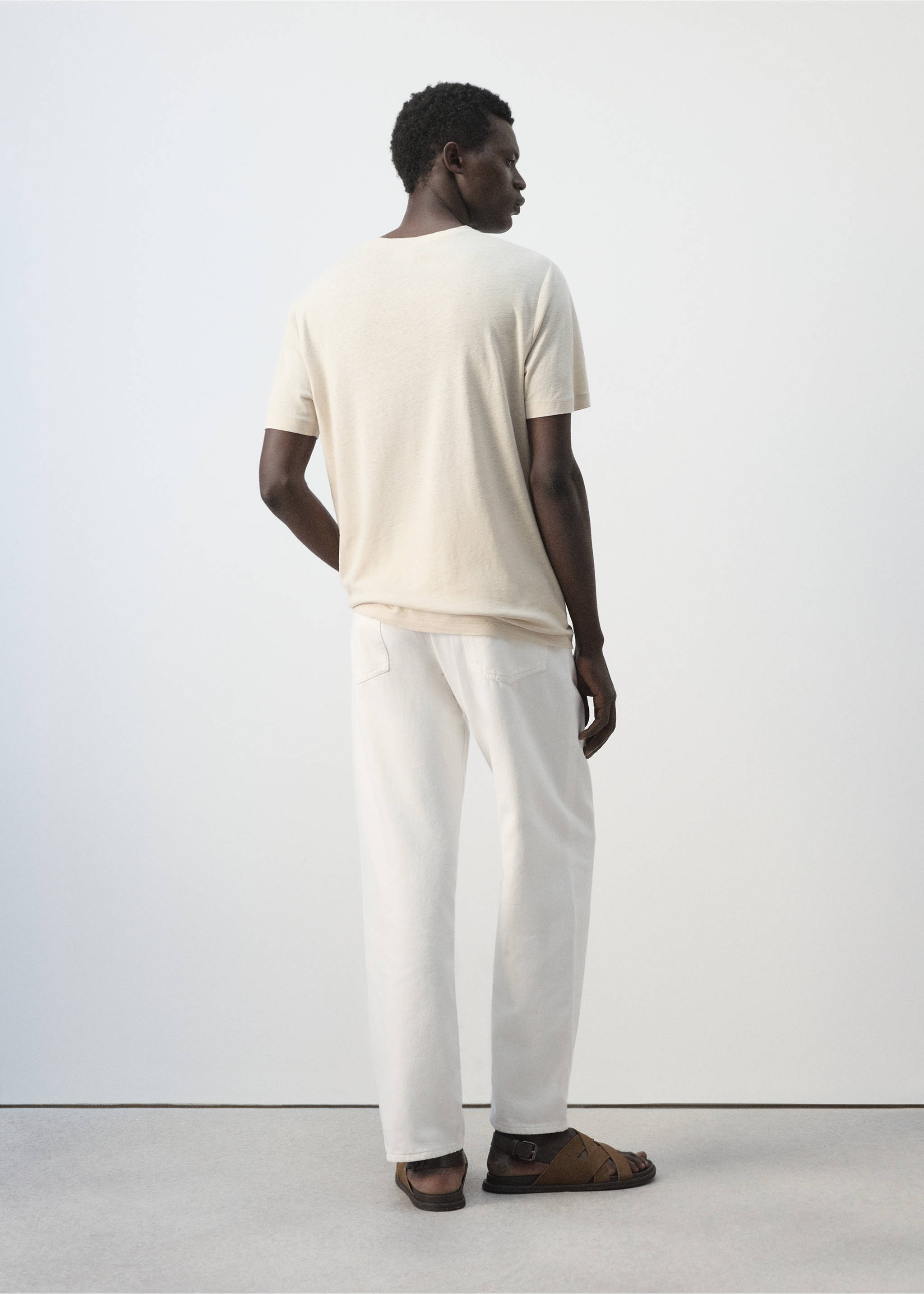 Knitted linen T-shirt - Reverse of the article, Ivory White. Ref: 37011435-00.