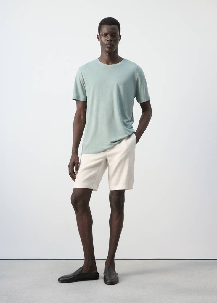 Linen blend slim fit T-shirt — Emerald Green
