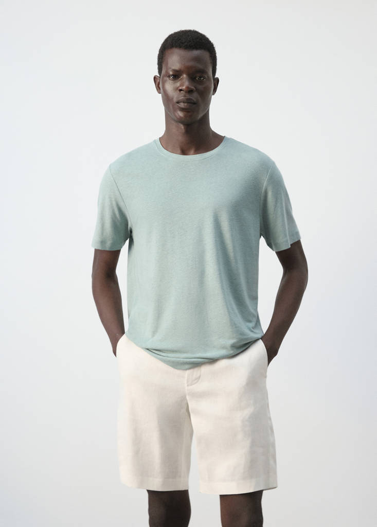 Linen blend slim fit T-shirt — Emerald Green