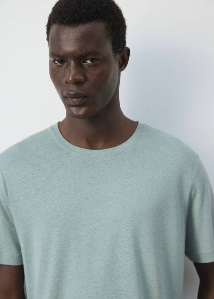Linen blend slim fit T-shirt — Emerald Green