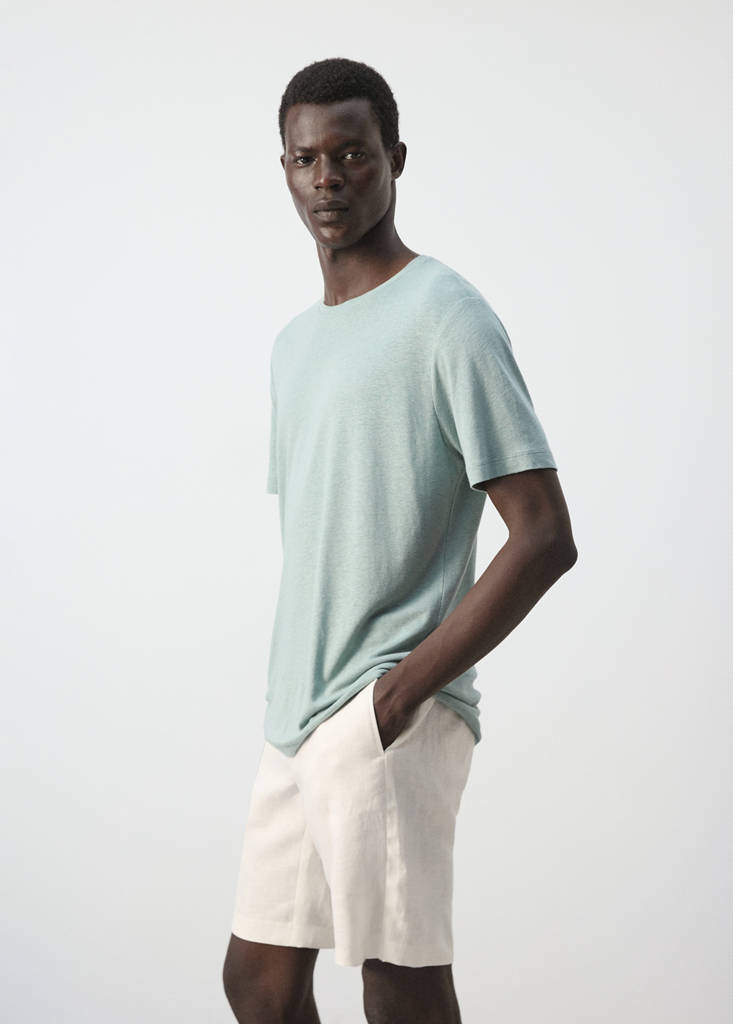 Linen blend slim fit T-shirt — Emerald Green