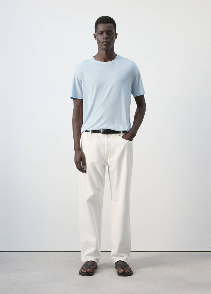 Linen blend slim fit T-shirt — Sky Blue