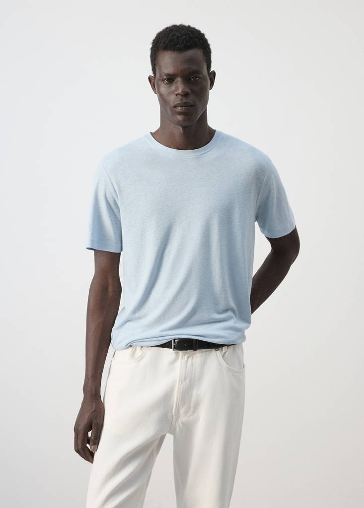 Linen blend slim fit T-shirt — Sky Blue