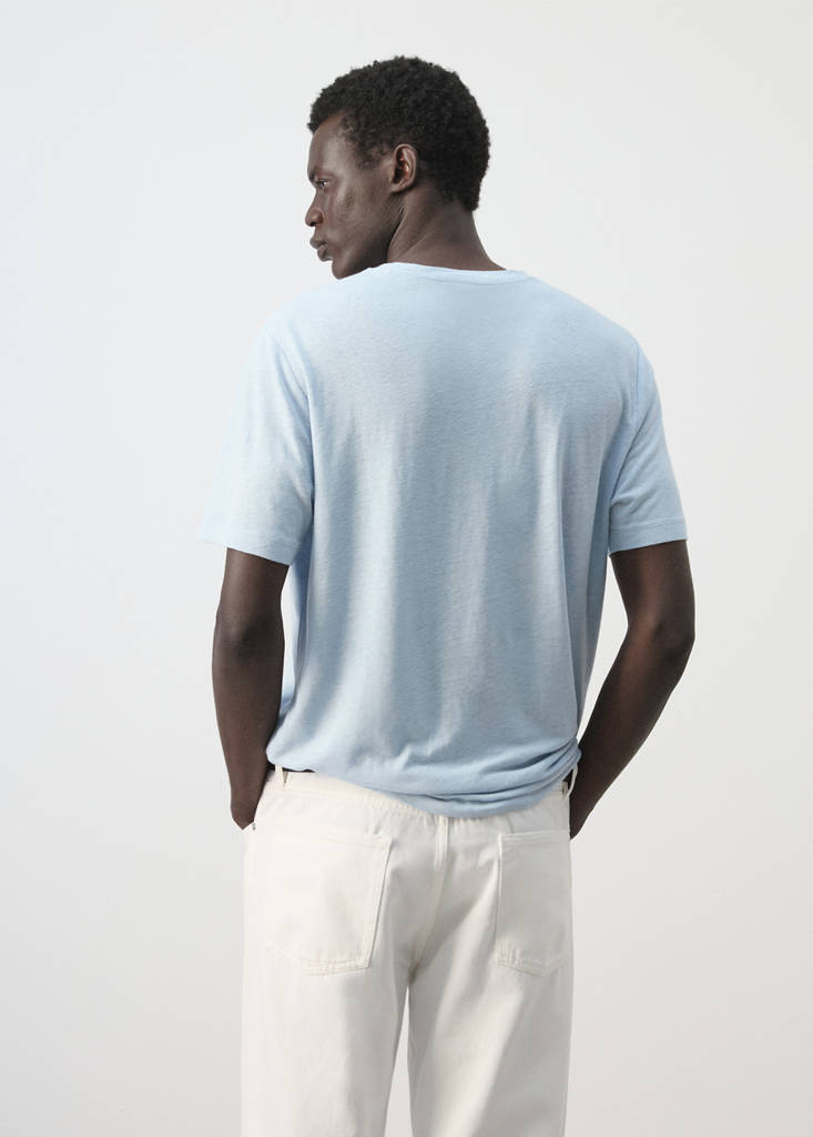Linen blend slim fit T-shirt — Sky Blue