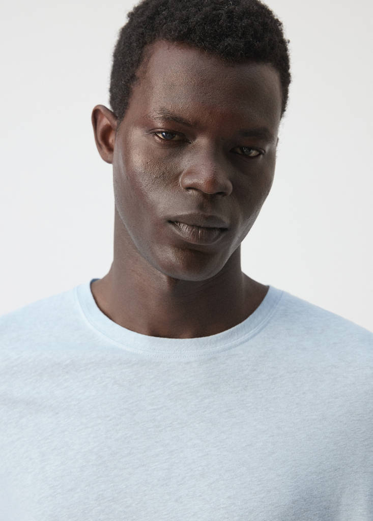 Linen blend slim fit T-shirt — Sky Blue