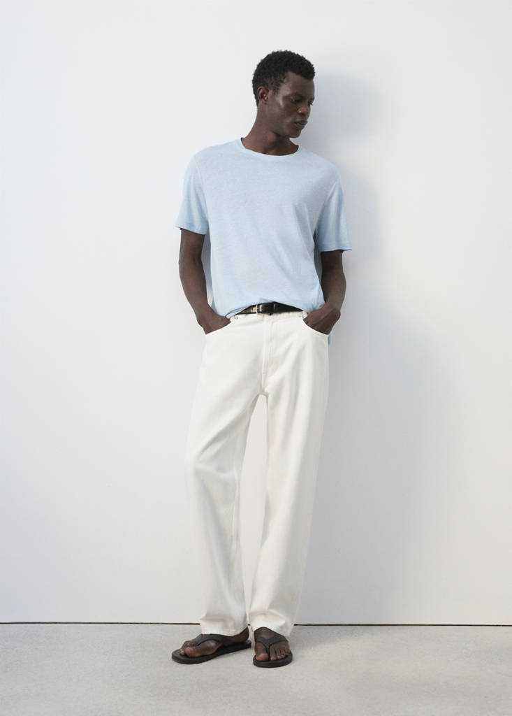 Linen blend slim fit T-shirt — Sky Blue