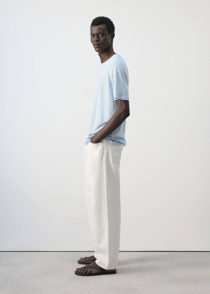 Linen blend slim fit T-shirt — Sky Blue
