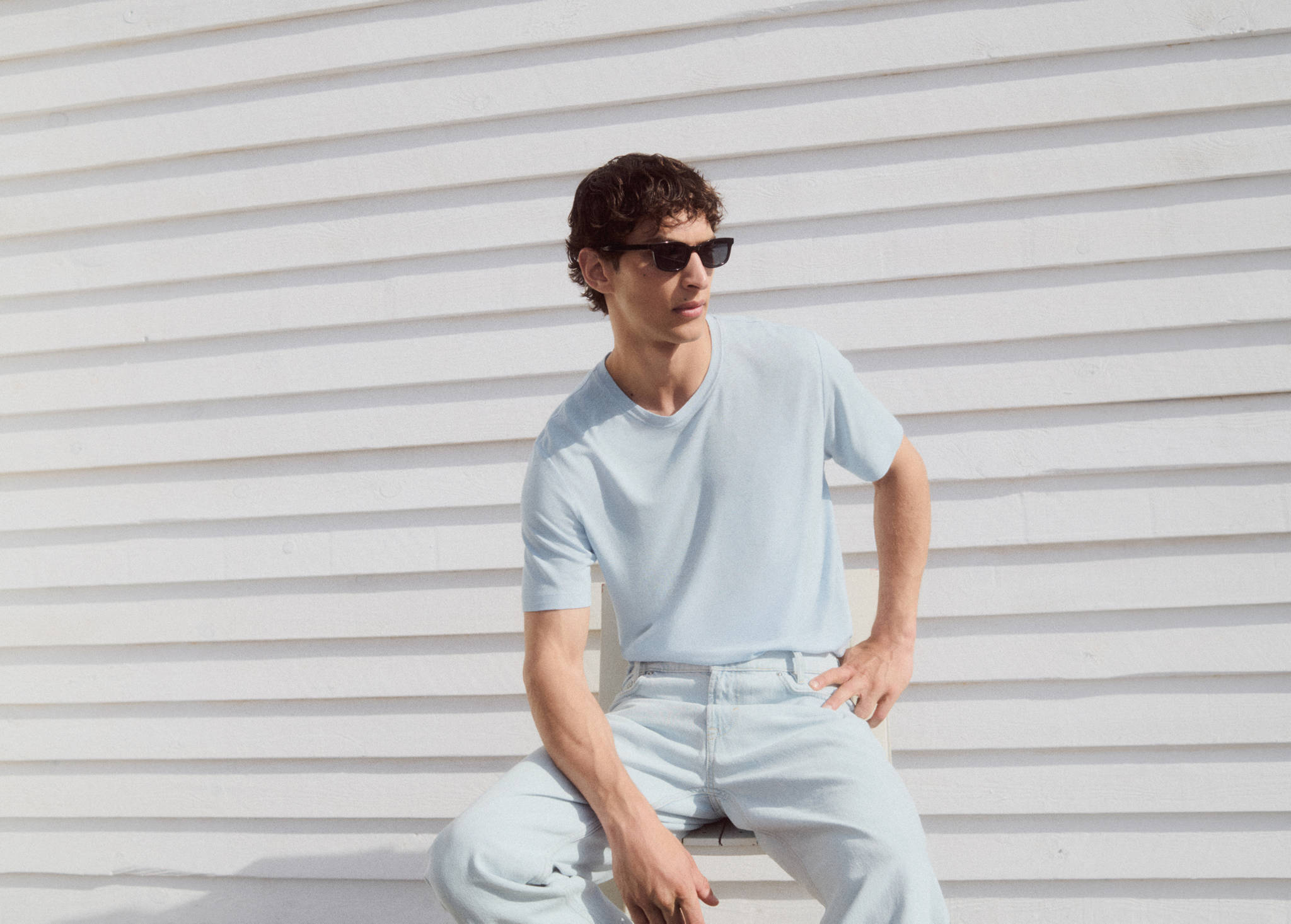Linen blend slim fit T-shirt - Panoramic plane