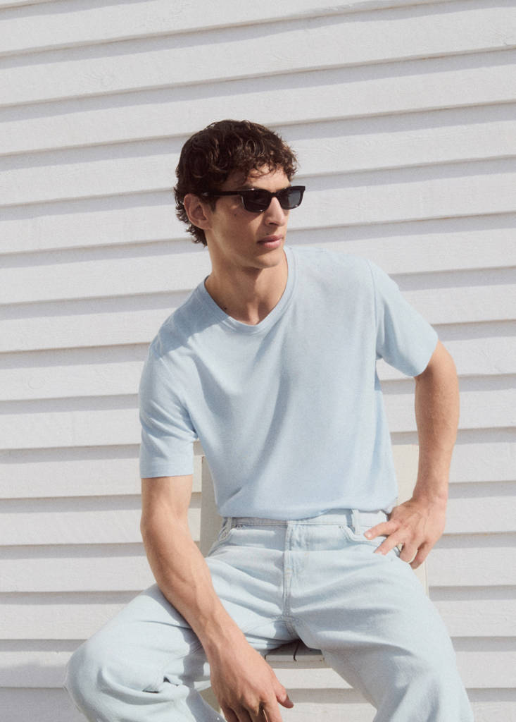 Linen blend slim fit T-shirt — Sky Blue